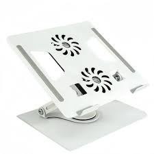 ALUMINUM LAPTOP STAND WITH DUAL COOLING FANS - 360° ROTATABLE / ADJUSTABLE / FOLDABLE