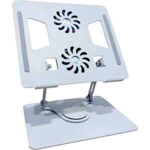 ALUMINUM LAPTOP STAND WITH DUAL COOLING FANS - 360° ROTATABLE / ADJUSTABLE / FOLDABLE